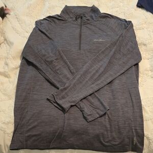 Mens Eddie Bauer Heathered Blue Quarter-Zip Pullover XL EUC
